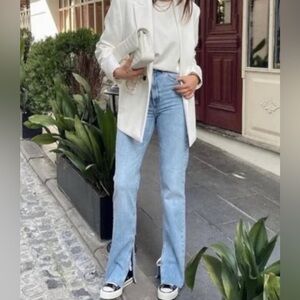 Zara Distressed Denim Split Flare Jeans US Sz 6 Grunge Preppy Eclectic Grandpa